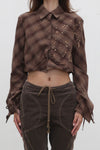 OUDE WAAG 25 Early Autumn Plaid Short Shirt OW-OW-25PF-ST01C1BR048-ZHGW (BR048 Brown and Gray Plaid)